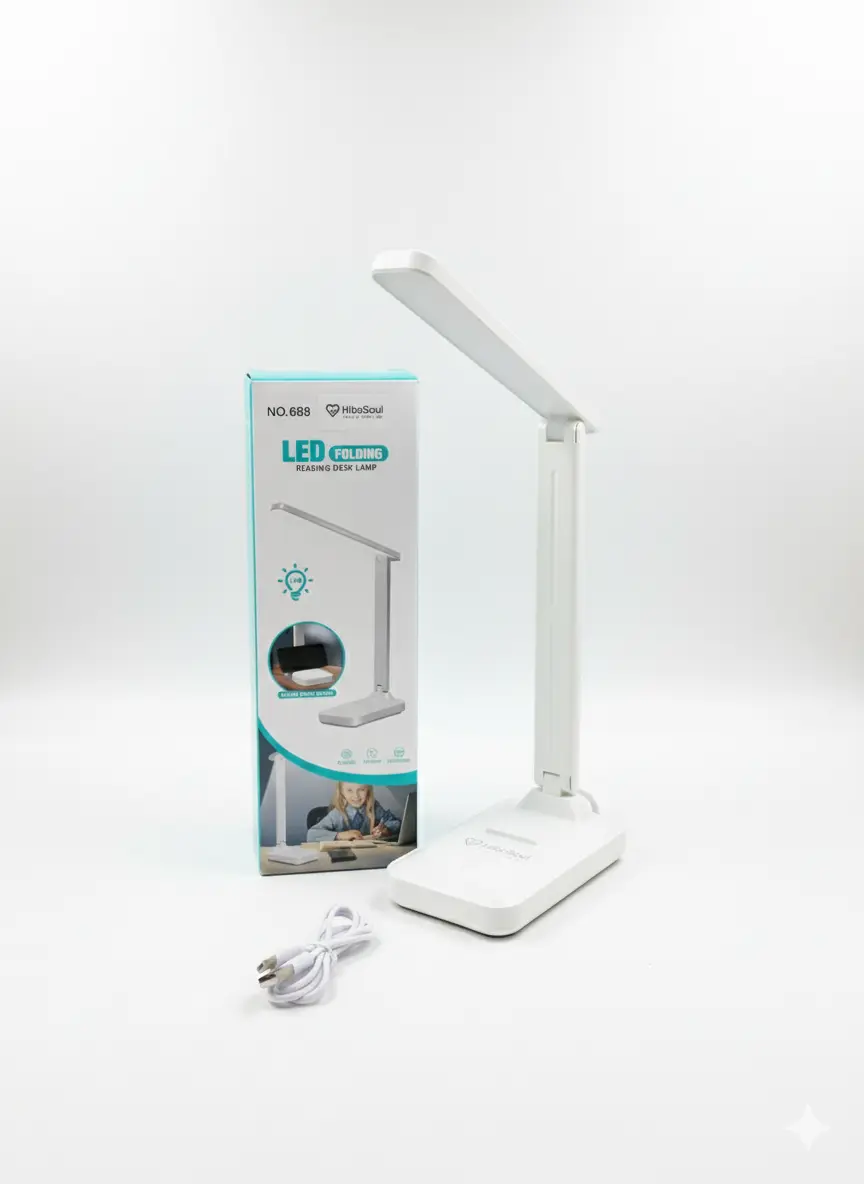 Inside the box: HiboSoul TaskFlow lamp, USB cable, user manual, warranty card